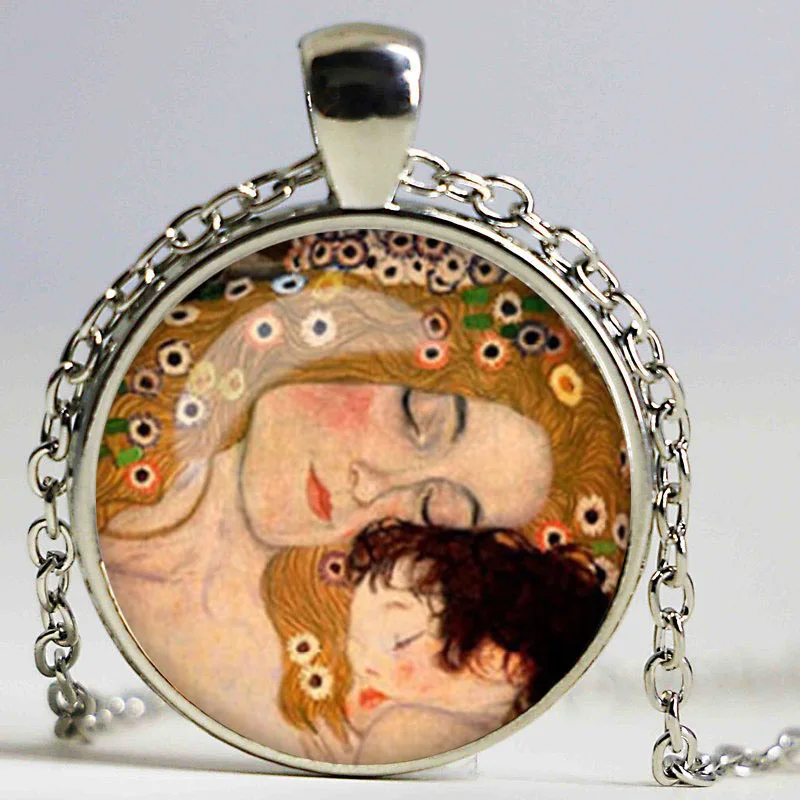 2015 новое модное стеклянное купольное ожерелье Gustav Klimt мать и Детская Подвеска