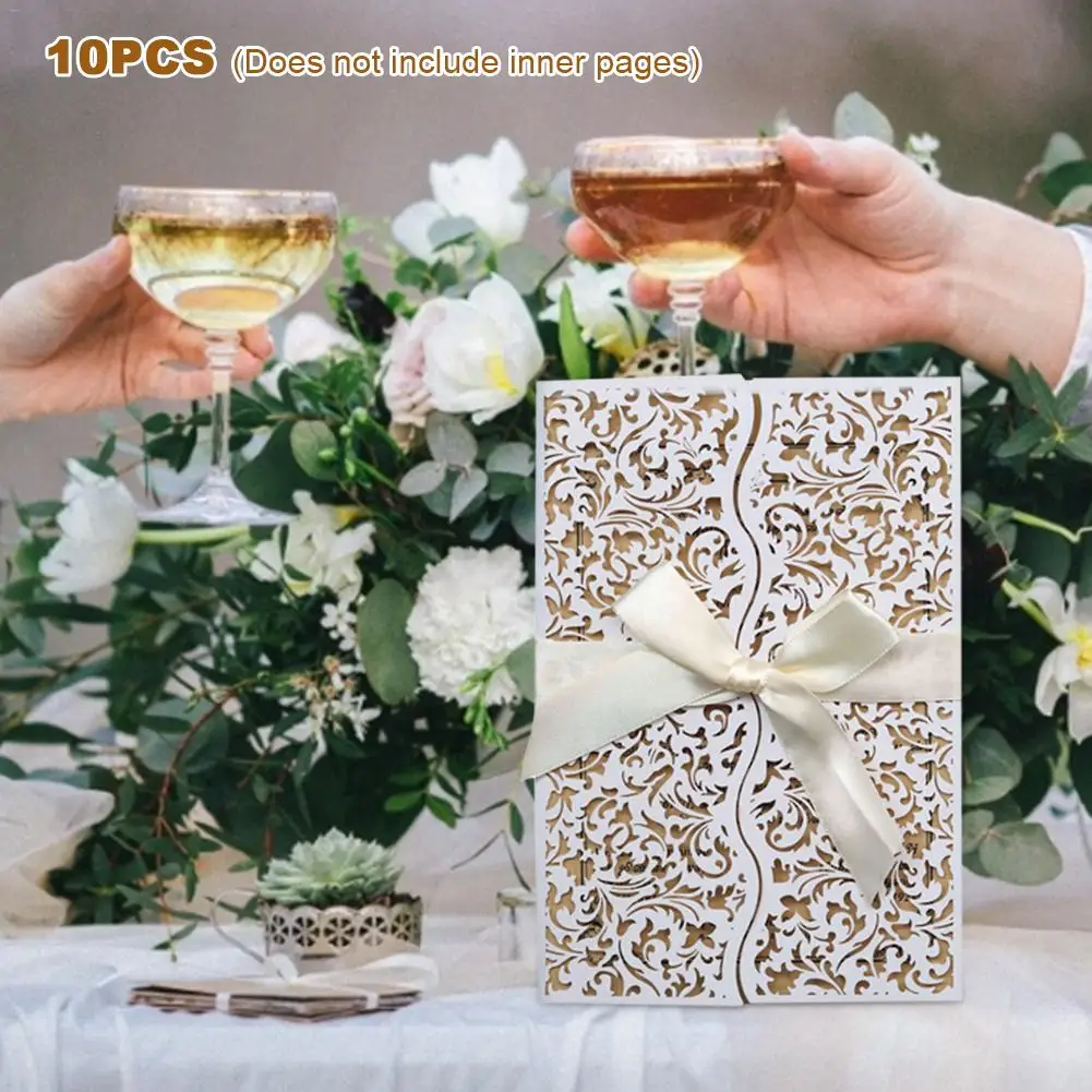  10PCS European Style Laser Cut Wedding Invitations Cards With Bowknots Business Party Supply Invita - 33031991966