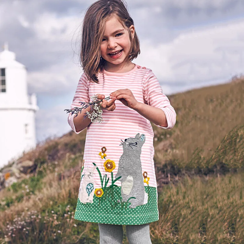 

Baby Girls Dress Animal Applique Cotton Vestido Long Sleeve Dress Princess Costume Kids Clothes Unicorn Party Children Dresses