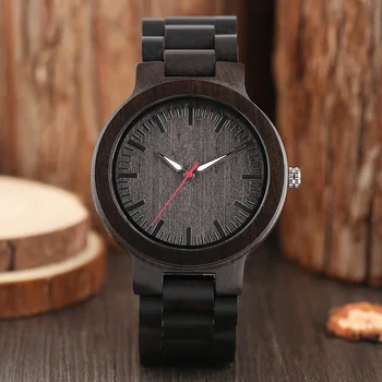

Men's Black Full Wooden Watches Creative Ebony Wood Band Quartz Wristwatch Minimalism Analog Casual Dress Clocks Reloj de madera