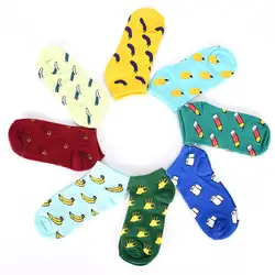 Удобные дышащие женские хлопковые носки-башмачки с принтом фруктов и овощей, носки для взрослых, 1 пара