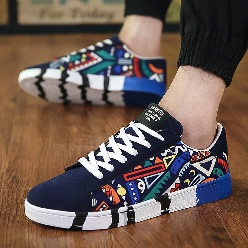 Men Casual Canvas Shoes Fashion Print Sneakers Summer Trainers Leisure Shoes Men's Flats Slip Shoes Chaussures pour hommes