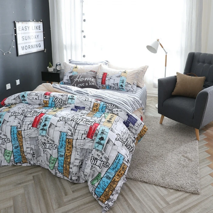 

IvaRose Cartoon cotton duvet cover set bedding set 4 pcs duvet cover sheet pillowcases queen size kids free shipping