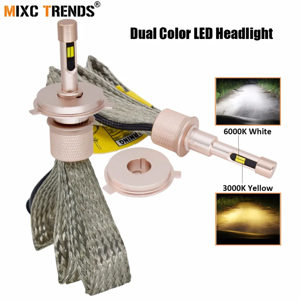 Dual Color LEDs H7 H4 Led Car Headlight Bulbs H1 H11 H3 HB4 H8 HB3 9005