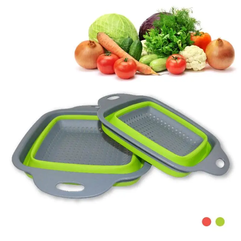 1pc Silicone Drain Basket Folding Washing Baskets Wash Fruit Home