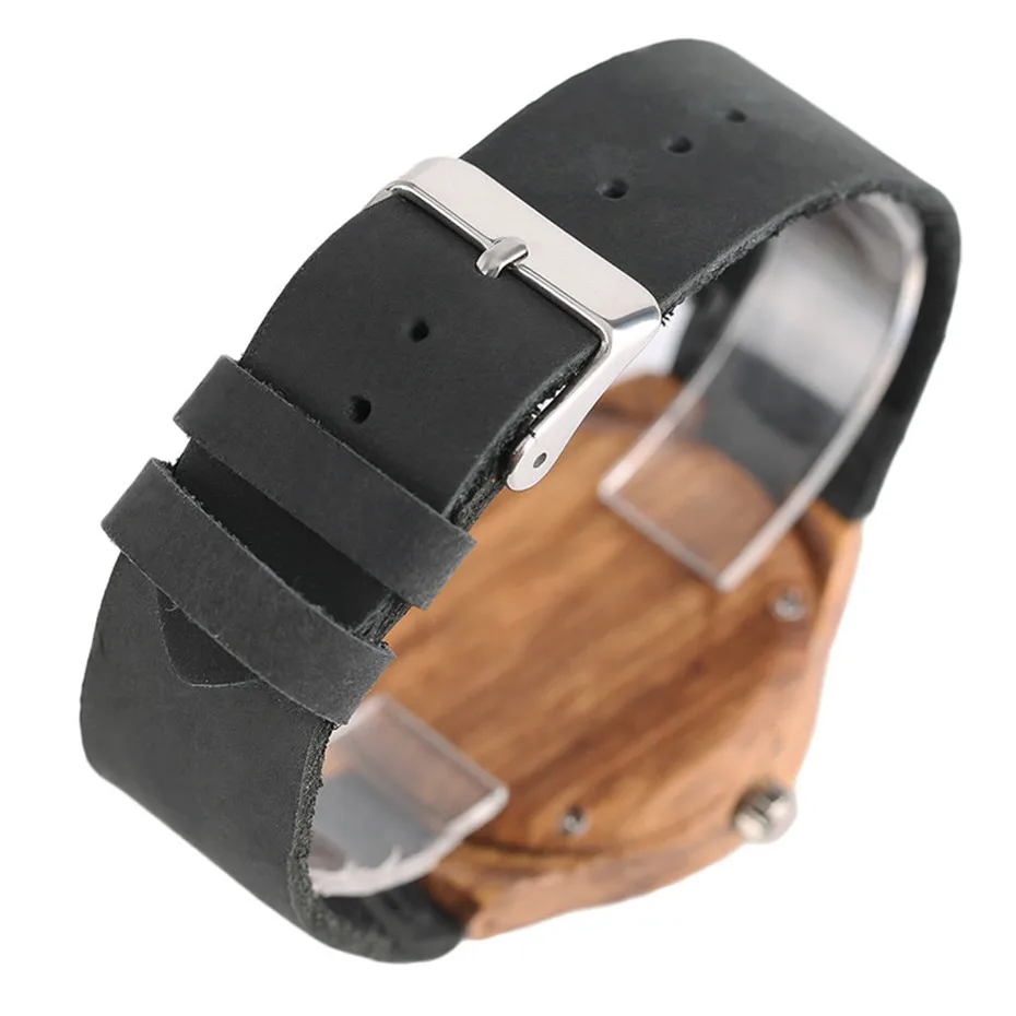 Natural Fashion Stripe Zebra Handmade Wood Bamboo Wooden Watches Women Round Dial Leather Band Analog Quartz Wristwatch (4)