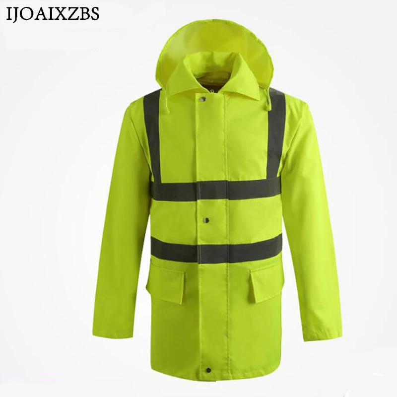 

Reflective Raincoat Visibility 300m With Hat Warterproof Quick-drying Women Men Safety High Outdoor Work Coat