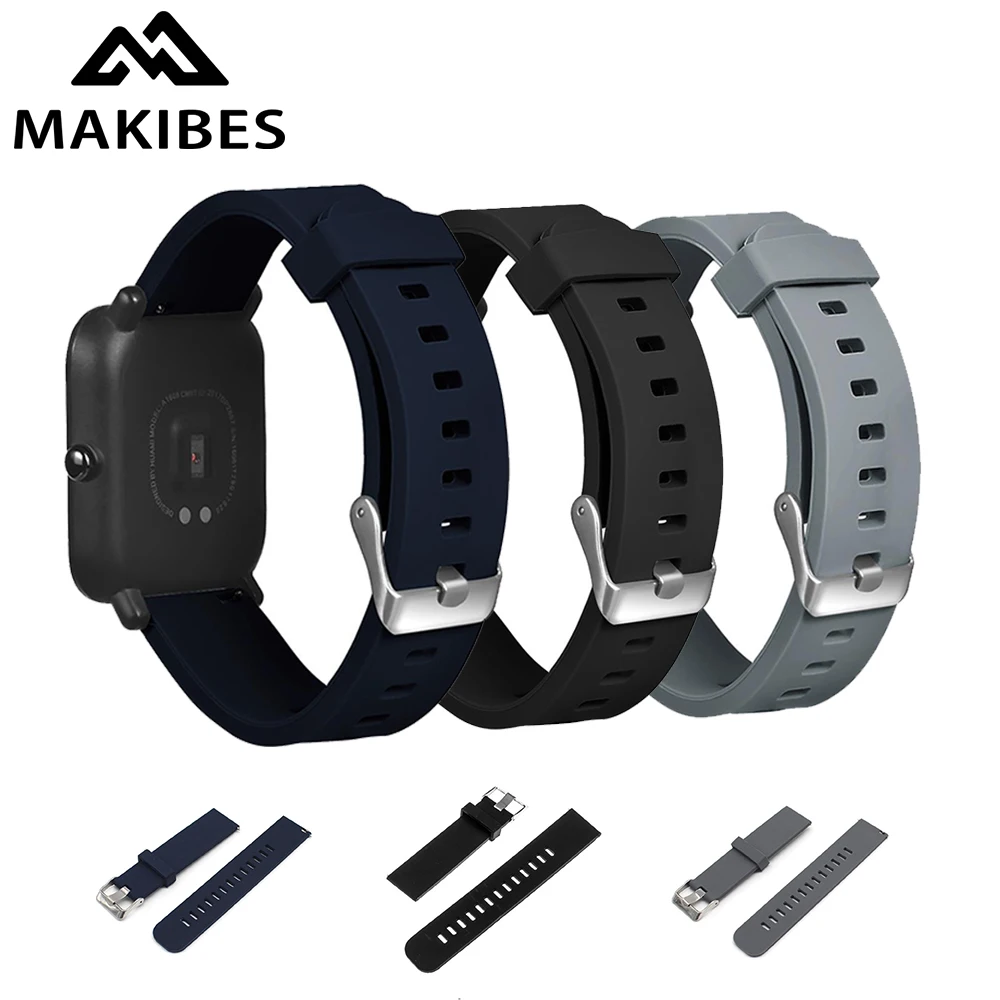 20 мм Универсальный Запасной силиконовый ремешок для часов умных Xiaomi Amazfit Bip WeLoop hey