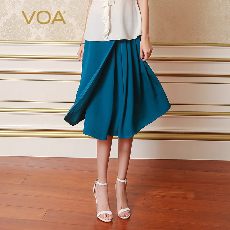 VOA Summer new cyan color high end queen silk twill skirt female ...