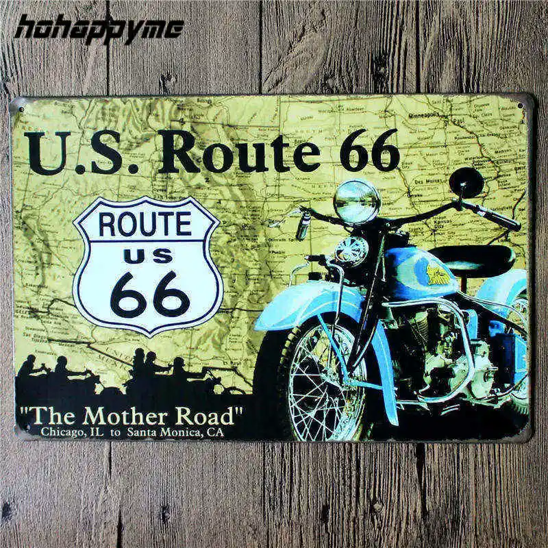 Плакат Route 66 Декор металлическая вывеска украшение оловянные тарелки ретро металлические вывески настенная доска винтажный пивной Декор для дома 20*30 см