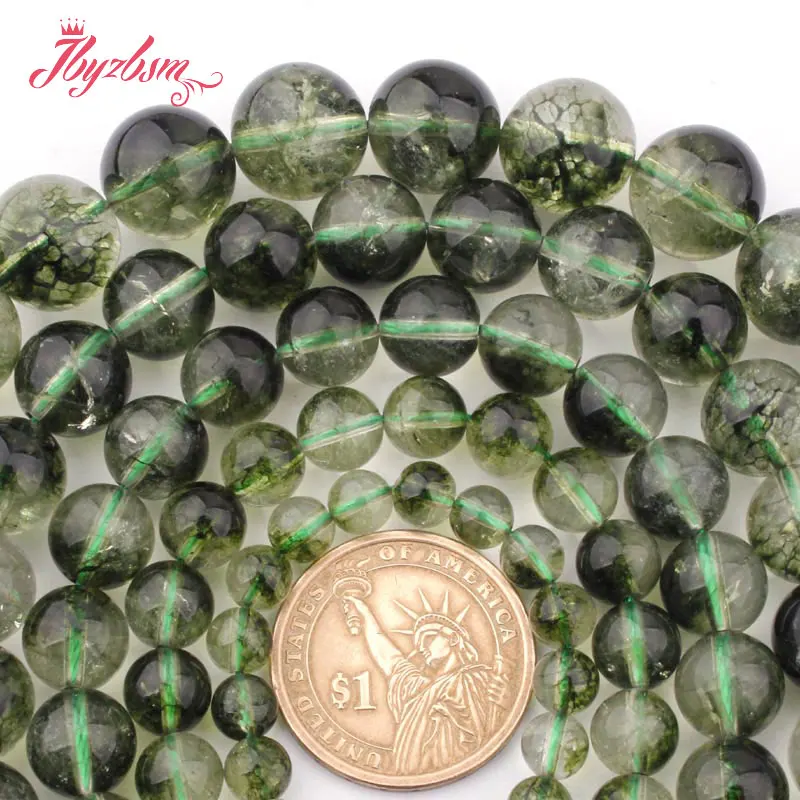 

6,8,10,12,14mm Smooth Round Green Ghost Rock Quartzs Crystal Stone Loose Beads For Necklace Jewelry Making 15" Free Shipping