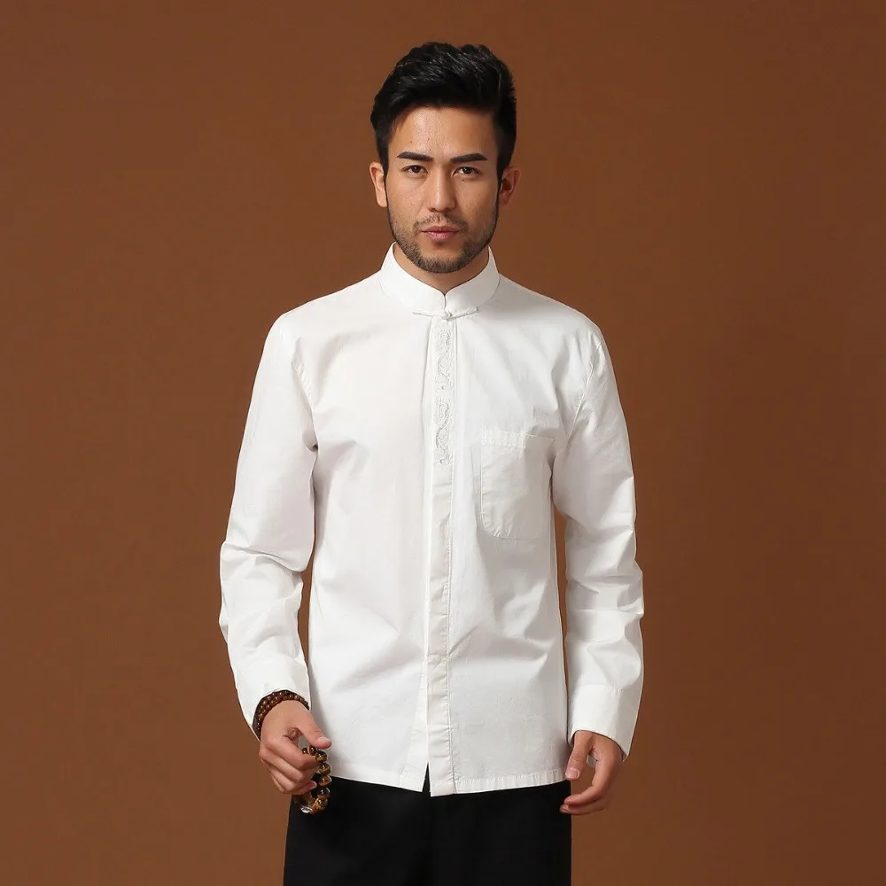 Черная мужская хлопковая рубашка Кунг-фу с длинными рукавами, классический китайский стиль, Tang, одежда, размер S M L XL XXL XXXL hombre Camisa Mim02A