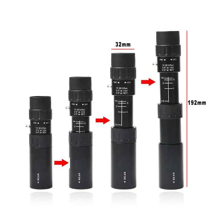 10-90X25 Zoom Telescope Waterproof Green Film Portable Pocke Mini MonoculareTelescope for Camping Hunting