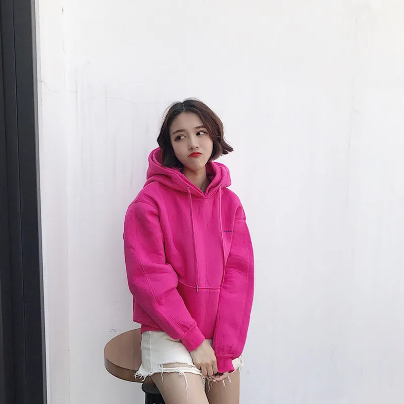Новые модные женские толстовки Harajuku шикарные женские толстовки с капюшоном однотонные женские топы базовый сплошной цвет Корейский студенческий стиль Женский пуловер