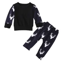 2pcs!! Xmas Hot Sale Newborn Baby Girl Boy Clothes Autumn Spring Deer Long Sleeve Tops Hooded+Pants Leggings Outfits Set