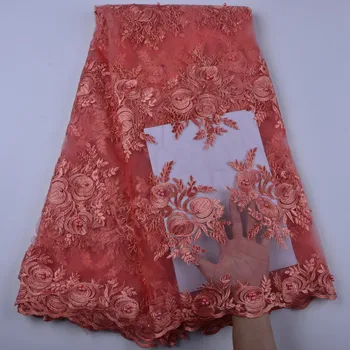 

2018 High Quality African Tulle Lace Fabric With Beads French Nigerian Net Lace Fabric For Party Dress A1342