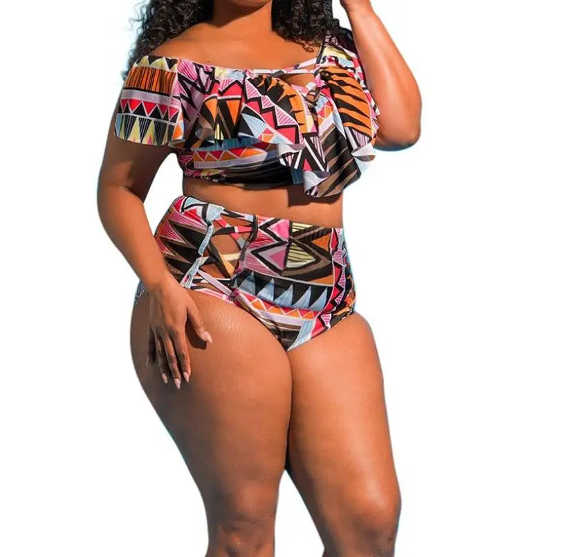 

L/5XL Plus Size bikinis 2018 swimsuit women's swimming suit swimwear swimsuits bikinis Set Printed Bathing Ruffle Beachwear M25