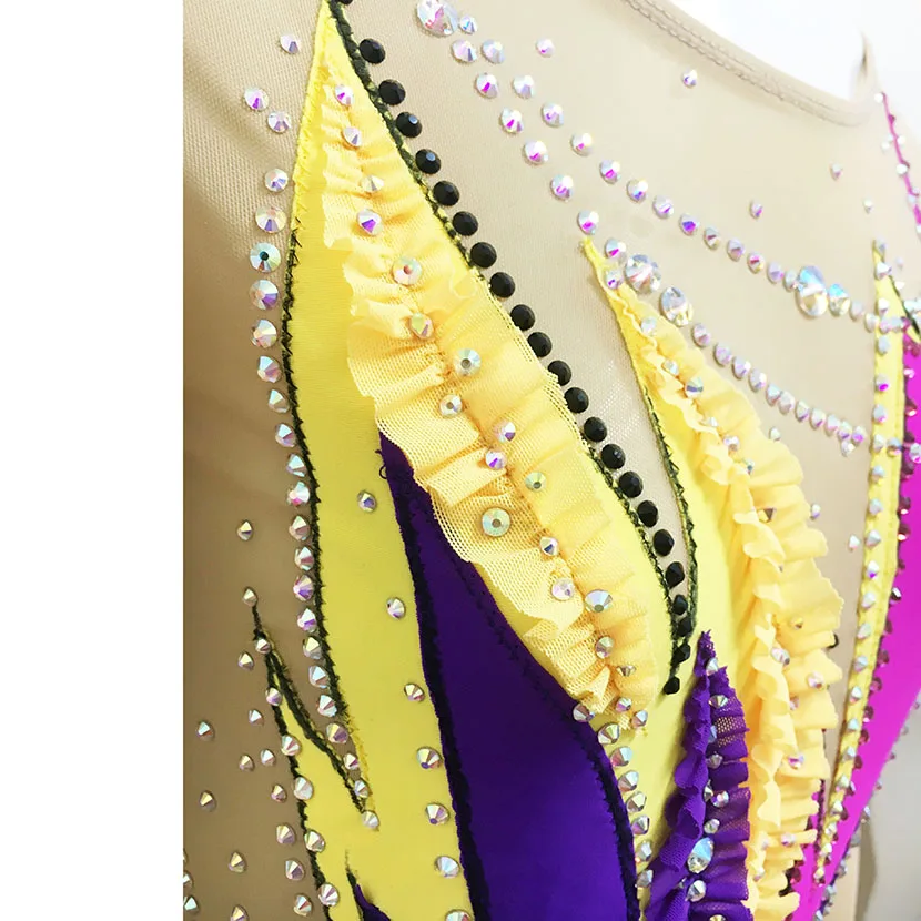 Yellow Artistic Gymnastics Competition Gymnastics Leotard Kids Performances Leotards Custom Style and Size