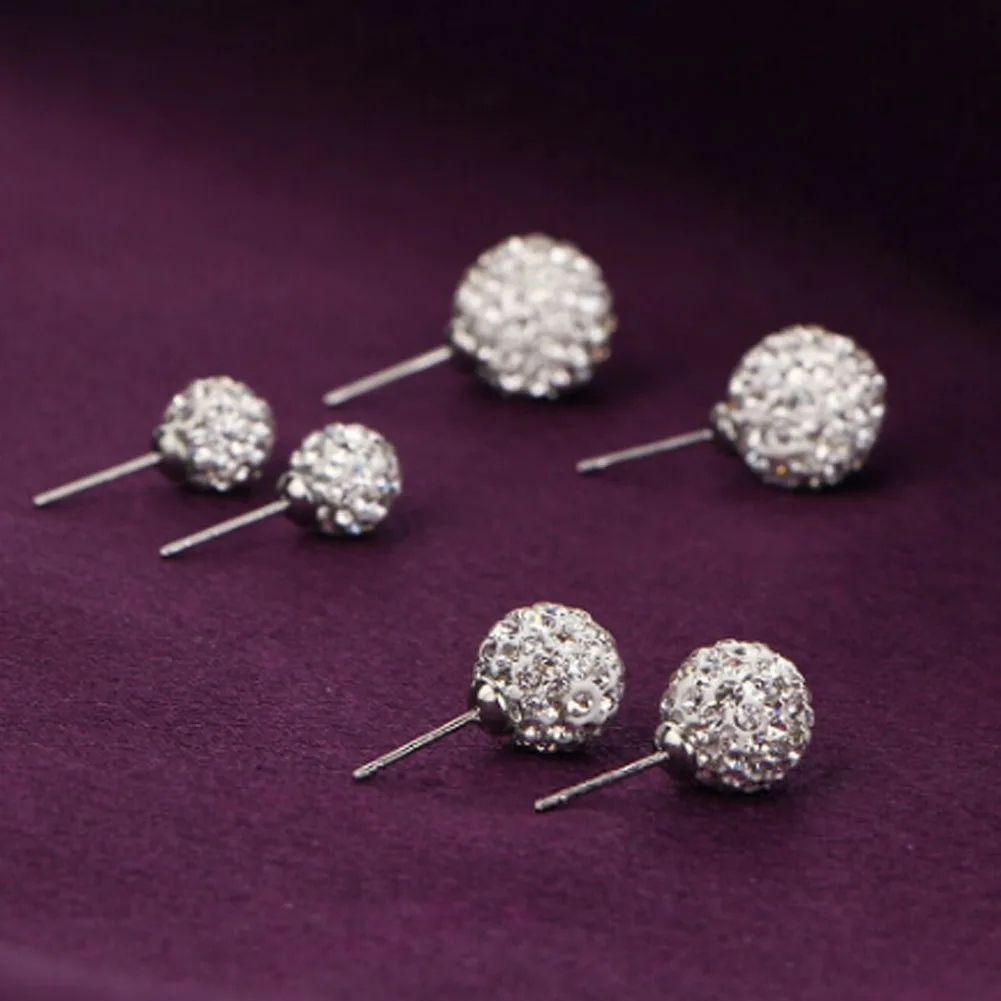 3 pairs Stud Earring Set 10mm Brand Earrings Micro Ball Crystal Stud