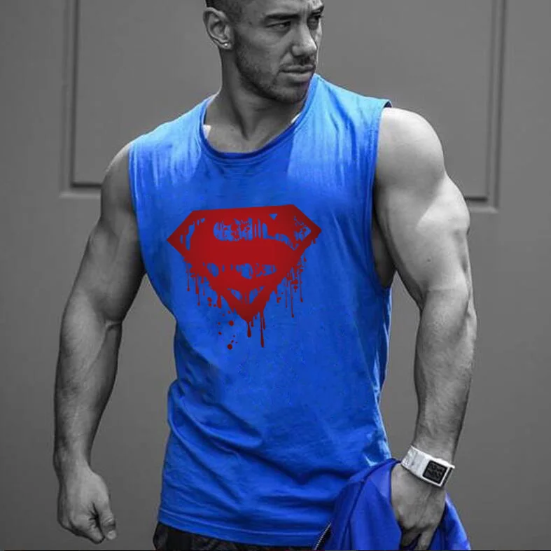 

Brand 2018 Summer Tank Tops Sleeveless Vest Muscle tanks Undershirt casual fitness Mens Superman print Bodybuilding clothes
