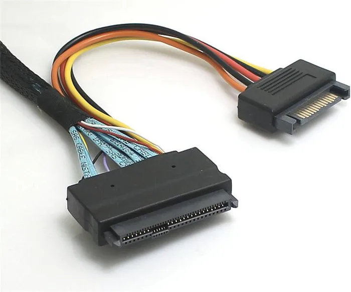HD Mini SAS SFF 8643 U.2 8639 + 15 Pin SATA Power SSD 1 м кабель для 2 5 &quotNVMe SSD|Компьютерные кабели и