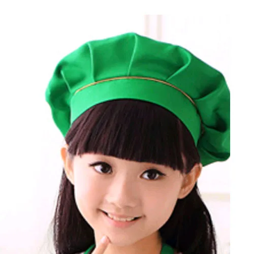 New Child Hat Cute Children Kids Girls Cooking Baking Kitchen School Children Bib Headwear Solid Caps DIY