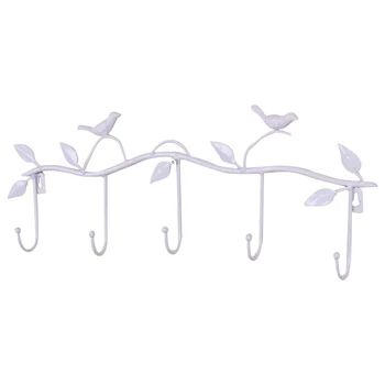 

Iron Birds Leaves Hat/Towel/Coat Wall Decor Clothes Hangers Racks With 5 Hooks White Dropshipping
