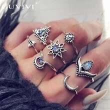 

7 Pc/set Charm Jewelry Geometric Sun Moon Horns Fishtail Drop Flower Ring Vintage Boho Knuckle Party Rings Jewelry Gift