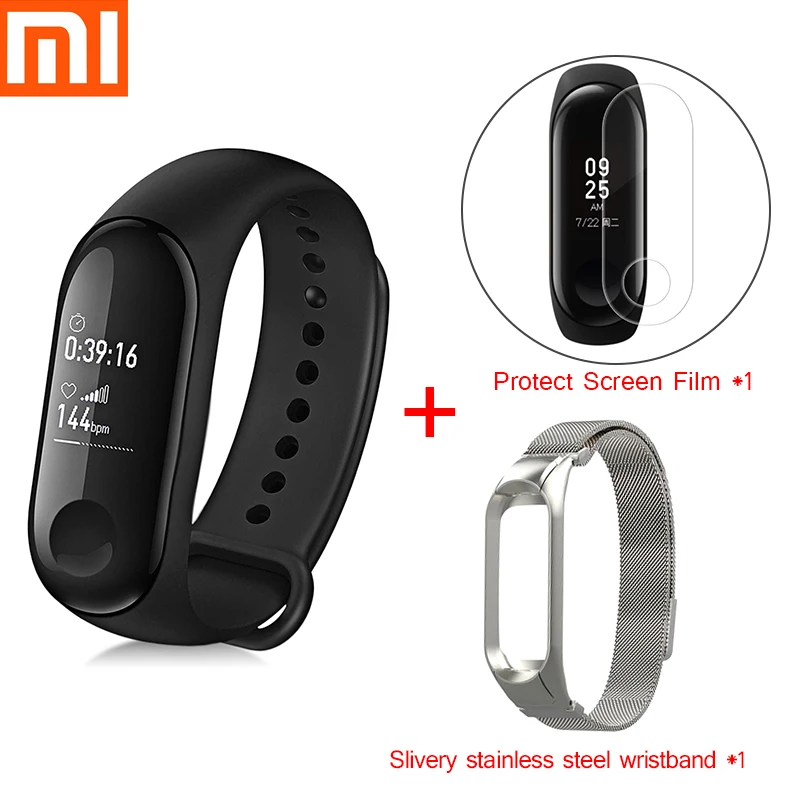 Xiaomi mi Band 3 Смарт-браслет Спорт Фитнес браслет шагомер сердечного ритма Fitbits браслет Bluetooth 4,2 для xio mi Band 2 - Цвет: Add Sliver Wristband