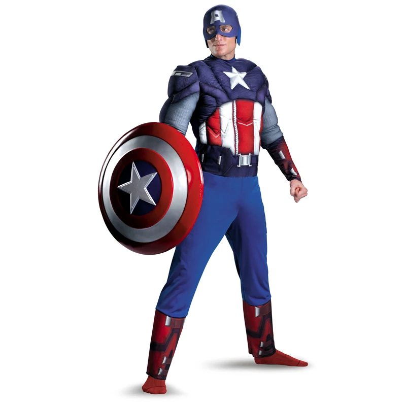 Classic Captain America Mens Fancy Dress Superhero Avengers Adult Costume Suit 