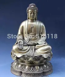 Доставка 10 дюймов Тибет Буддизм Храм Медь Латунь Сидеть лотос Татхагата Rulai Будда Бог Статуя