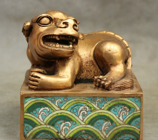 

wholesale factory Marked Chinese Cloisonne Bronze Dynasty Emperor Lion PiXiu Statue Seal Stamp Set