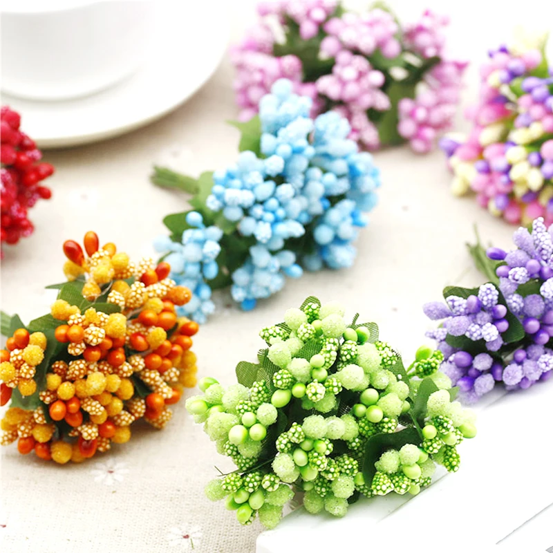 12pcs/ PE Foam Multicolor beads Artificial Silk Flowers bouquet For