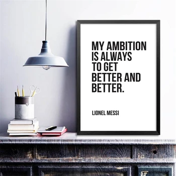 

Football Star Lionel Messi Quote Prints - My Ambition is Always to Get Better and Better Canvas Art Print Poster