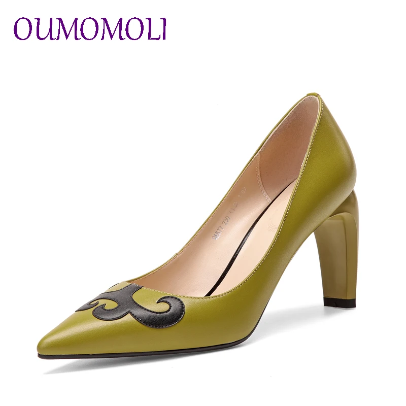 

2019 new First layer cowhide leather with color matching pointed sexy professional women's belt with single shoes d747