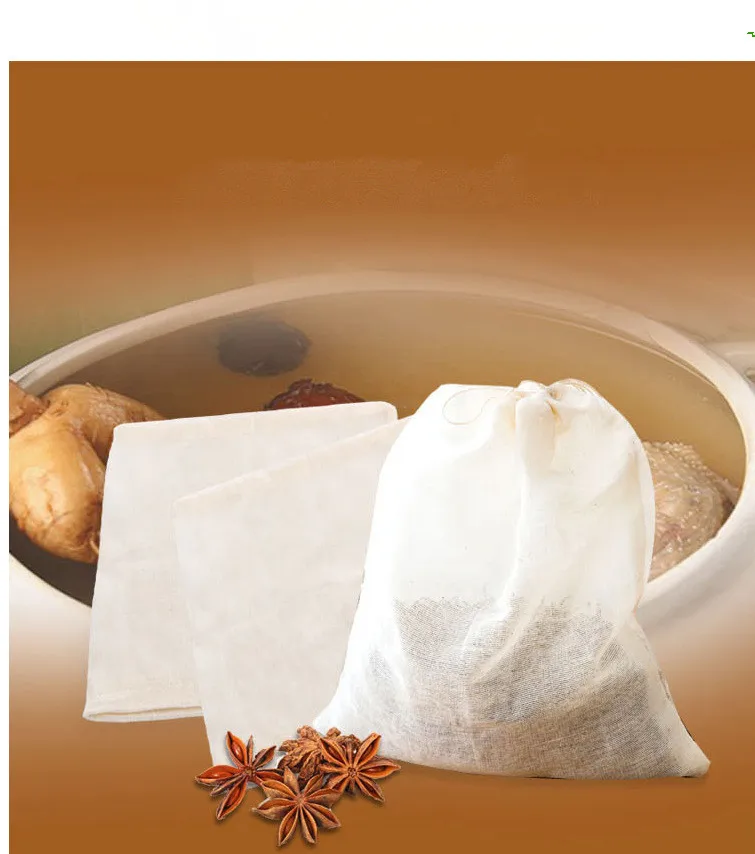 

2pcs/lot 20.8x21cm Linen Cotton Strainer Reusable Seasoning Chinese Medicine Filter Bag Soup Tea Bags OK 0961