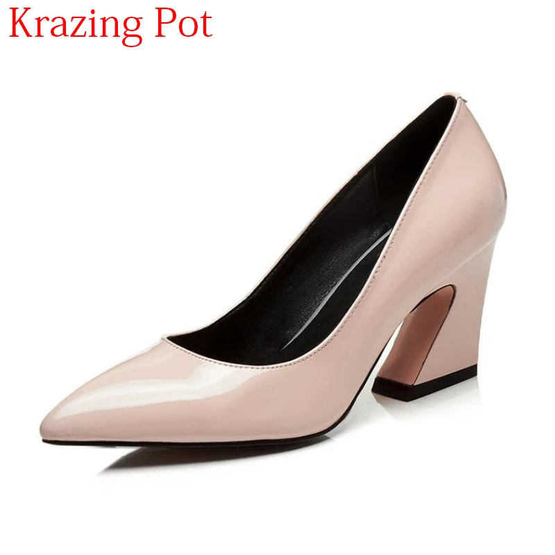 

Fashion Streetwear Cow Leather High Heels Pointed Toe Shallow Strange Style Office Lady Wedding Shoes Party Concise Pumps L18