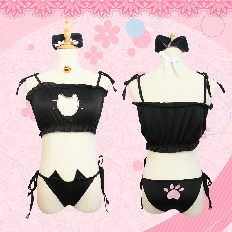 

LoveLive! Tojo Nozomi Neko Cosplay Cute Sexy Cat Moe Bra Bikini Swimwear Lolita Kawaii Women Hollow Out Paws Underwear Brief Set