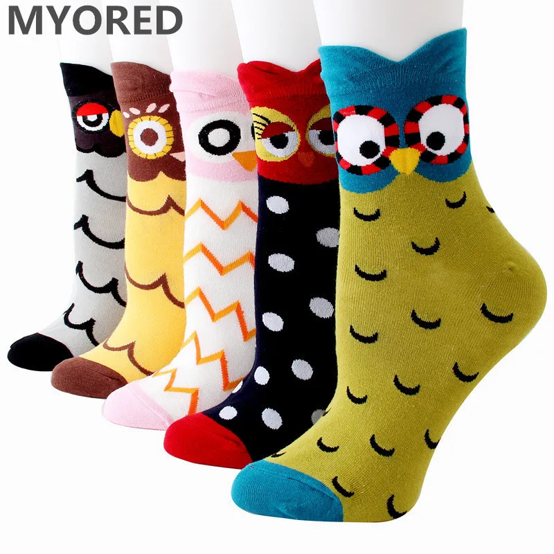 MYORED/женские хлопковые 3D носки с совами, милые вечерние носки с героями мультфильмов, носки для девочек на Хэллоуин, Meias, подарочные носки, 5
