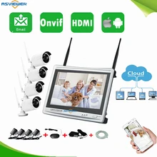 Plug& Play 4CH Беспроводной 12," ЖК-дисплей Экран монитор Комплект P2P 960 P 1.3MP видео ip-камера видеонаблюдения с поддержкой Wi Камера WI-FI видеонаблюдения Системы Наборы