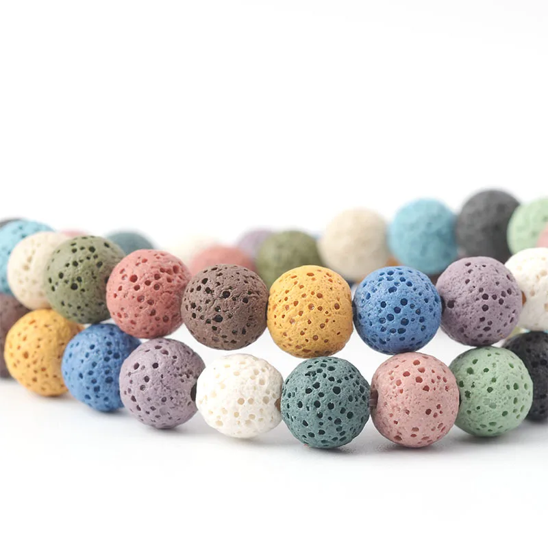 Natural Stone Beads Volcanic Lava Colorful Black Round Rock Lava Loose Beads 6mm-16mm For DIY Necklace Bracelet Jewelry Making