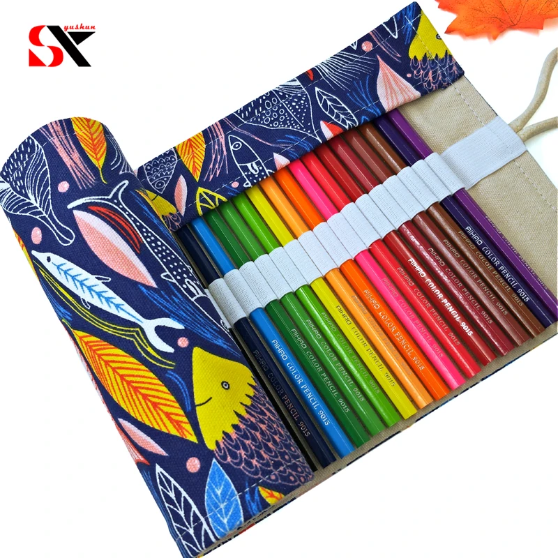

8 different Canvas School Pencil Case 36/48Holes Large Capacity Roll Up Pencil Bag Portable Pen Box Roll Pouch Makeup Cosmeti