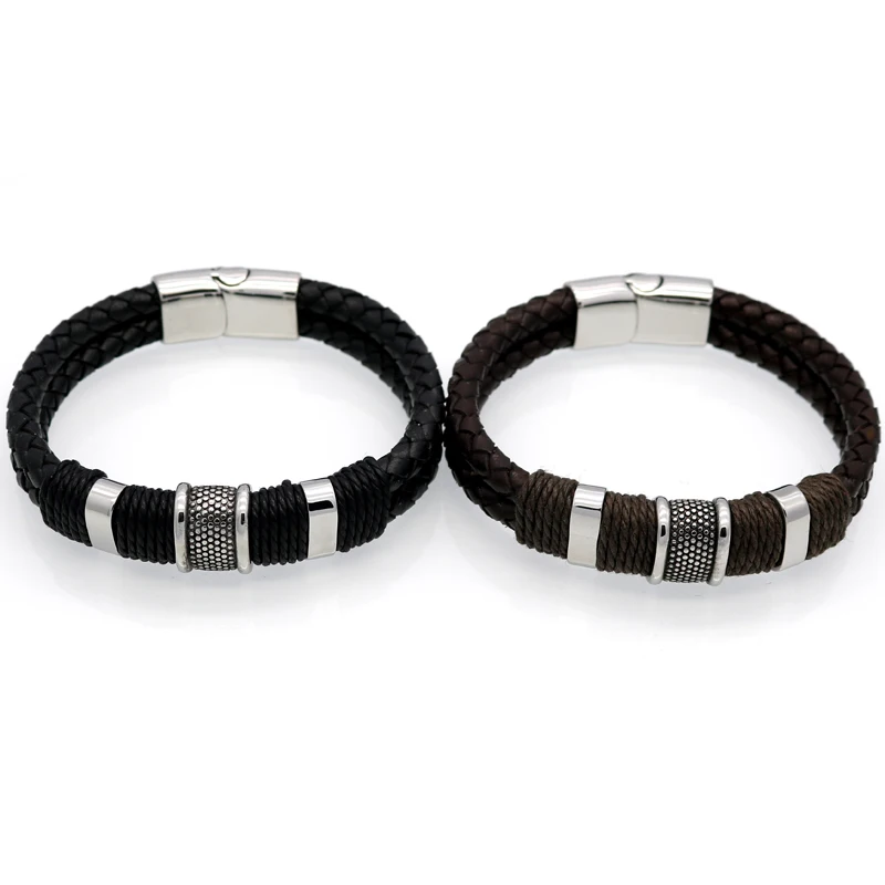 Handmade Genuine Leather Weaved Double Layer Man Leather Bracelets Casual/Sporty Bicycle Motorcycle Delicate Cool Men Jewelry