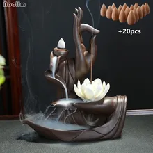 Керамическая курильница для благовоний горелка татхагата Будда лотоса ладан вафельный рожок держатель+ 20 шт. благовония в виде конуса креативный домашний декор