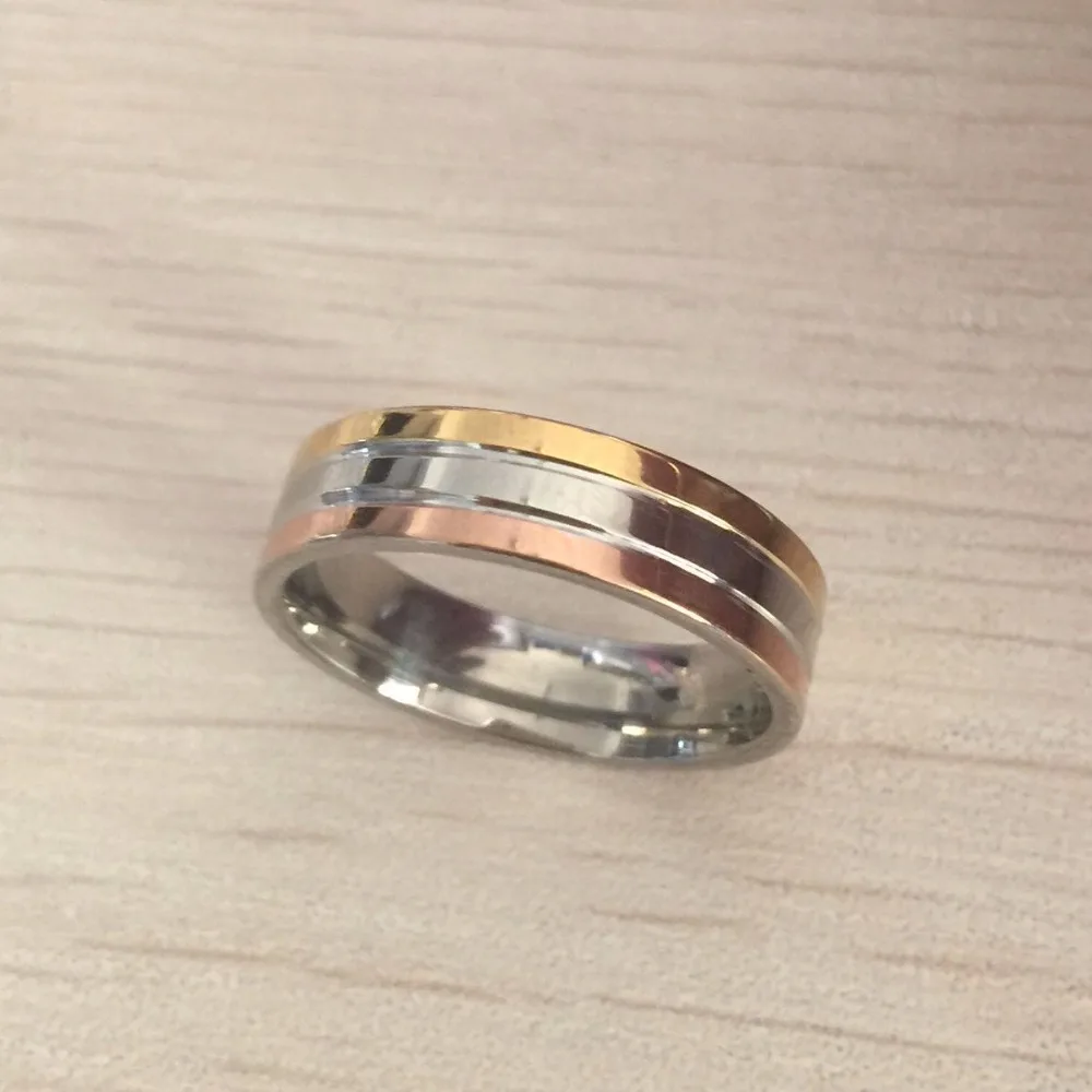 Anti Allergy 6mm 3 Rounds line Engagement Rings Rose Gold silver Color Wedding bands alliance Jewelry For men Women Anel
