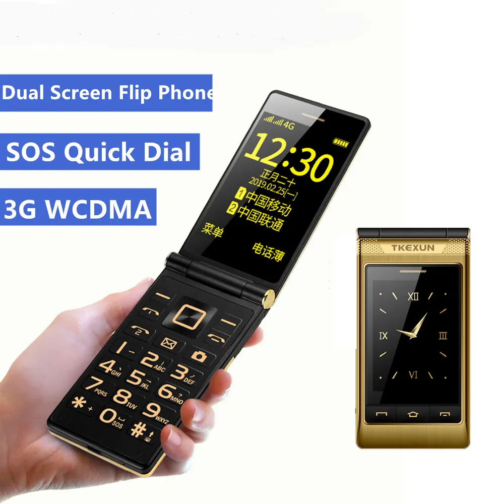 Роскошный флип 3G WCDMA мобильный телефон TKEXUN G10 1 двойной экран celular 3 0 дюймовый