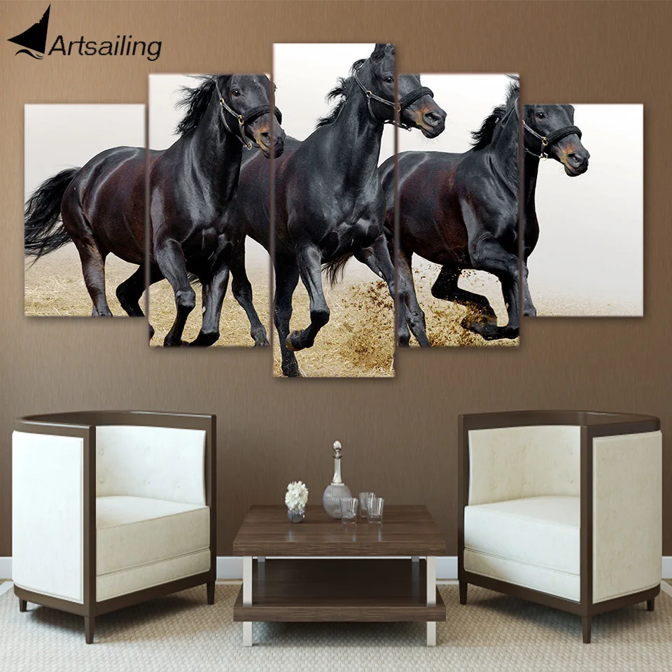 5 Piece Canvas Art Horses Running Canvas Painting Framed Wall Art
