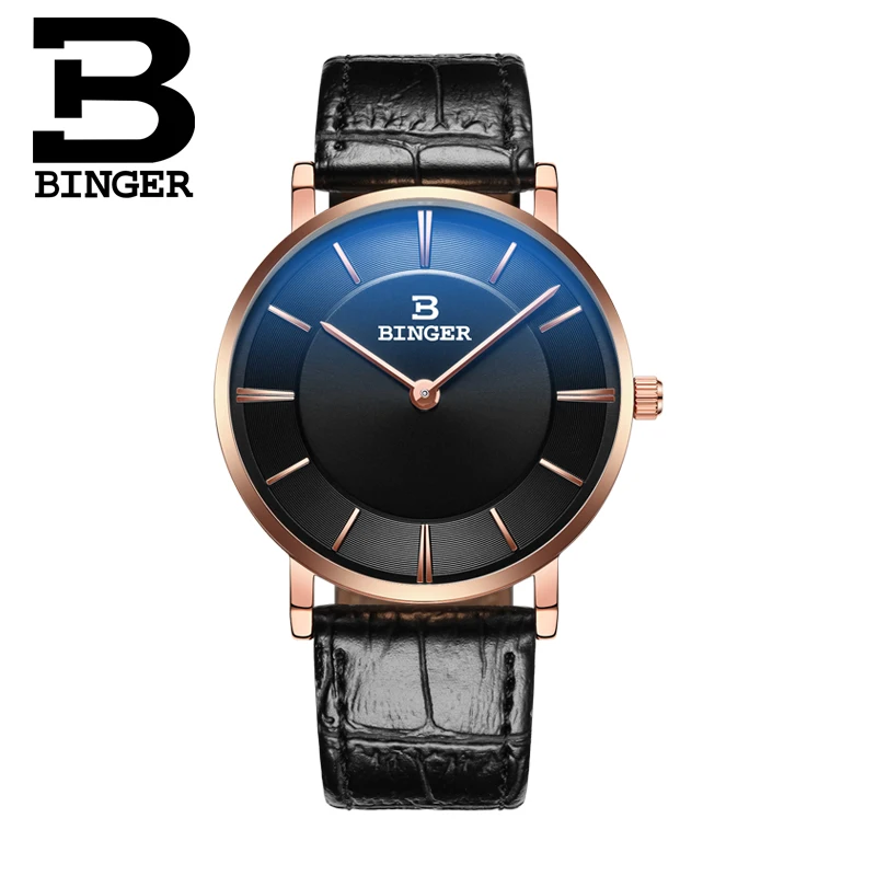 Дешевые новые парные часы Бингер тонкий стиль для женщин Мода Quatrz часы для мужчин бизнес наручные часы кожаный ремешок B-9013G - Цвет: Men watch 05