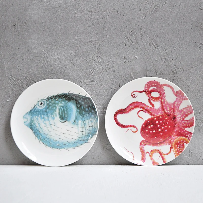 

Marine Series Fish Crab Octopus Round Western Table Kitchen Tableware Home Art Decoration Wall Hanging Plate