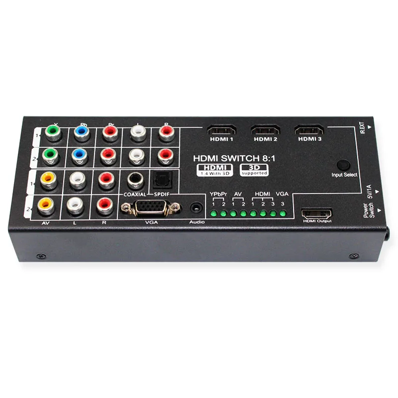 Multi-functional HDMI Converter Switch 8 Inputs to HDMI+COAXIAL+SPDIF Output Support 3D and Surround Sound for 1080P HDTV